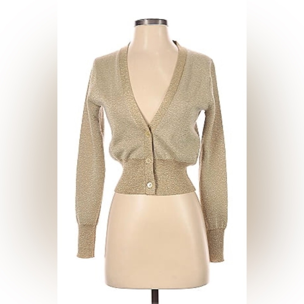 J. Crew Merino wool metallic cropped cardigan sweater in gold